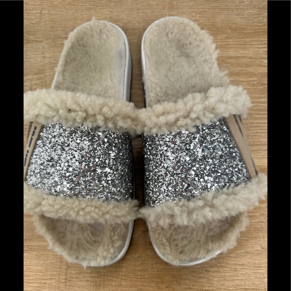 Golden Goose PoolStar Glitter Shearling Slides - 41 - Fits Size 9